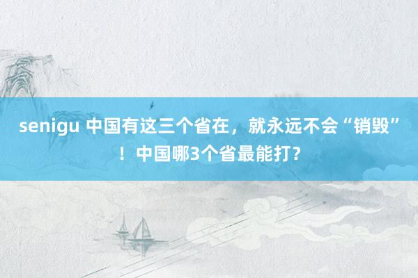 senigu 中国有这三个省在，就永远不会“销毁”！中国哪3个省最能打？